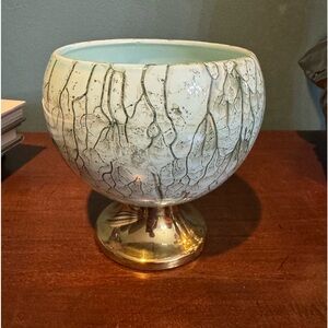 Mid-Century Robin’s Egg Blue Delft and Brass Bowl, Made in Holland